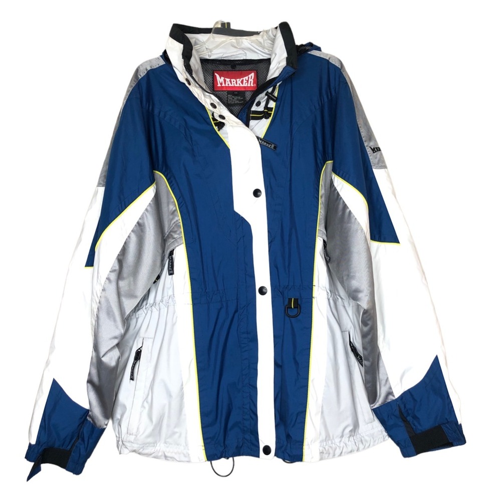 Marker Ski Jacket Women's Size‎ 14 Blue White Silver Hooded